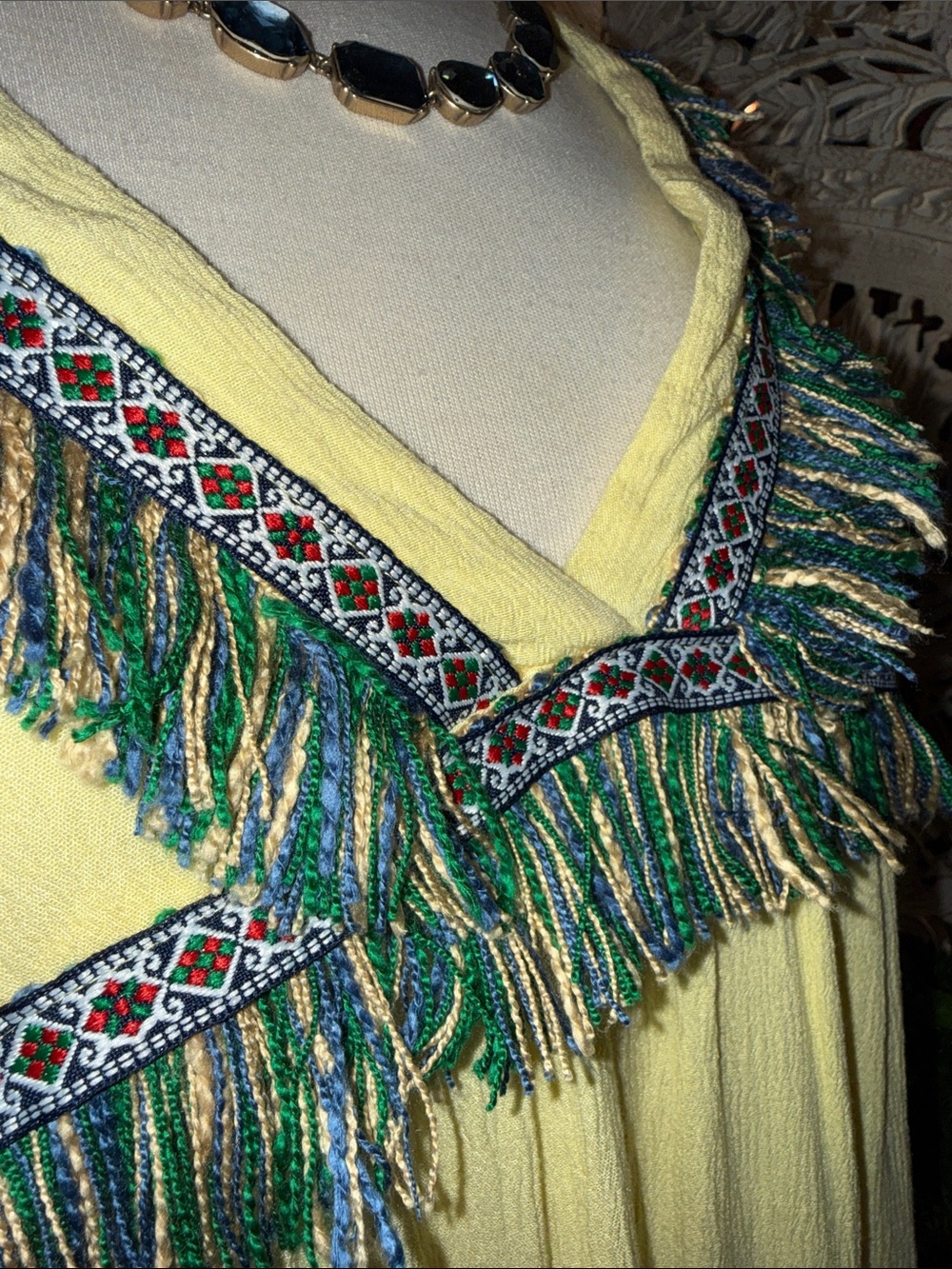 Yellow Fringe-Trim Boho Tunic or mini hi/lo dress - Picture 4 of 9